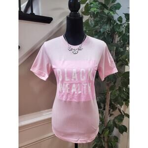 Swarthy Mystic Women's Pink Solid 100% Cotton Crew Neck Black Wealth T Shirt Top